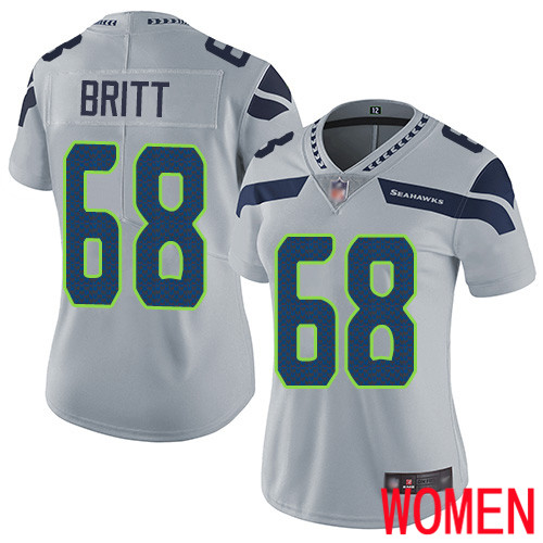 Seattle Seahawks Limited Grey Women Justin Britt Alternate Jersey NFL Football #68 Vapor Untouchable->women nfl jersey->Women Jersey